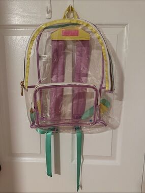 Stoney Clover Lane Clear Backpack with Purple, Yellow and Teal Accents